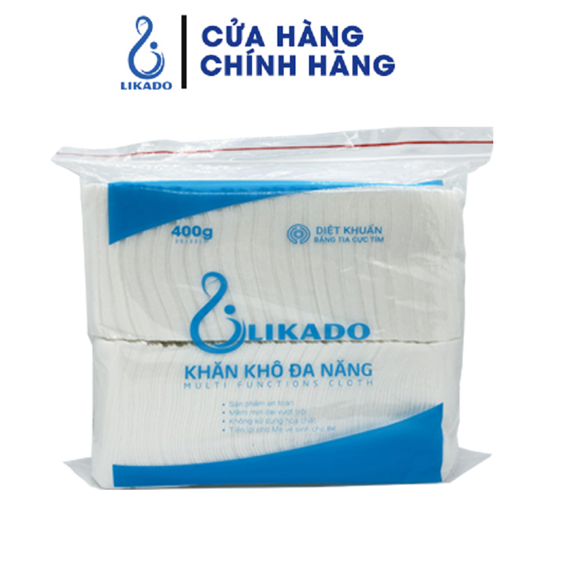 Khăn giấy khô đa năng cho bé LIKADO 400g (20*22) 1(1 gói )