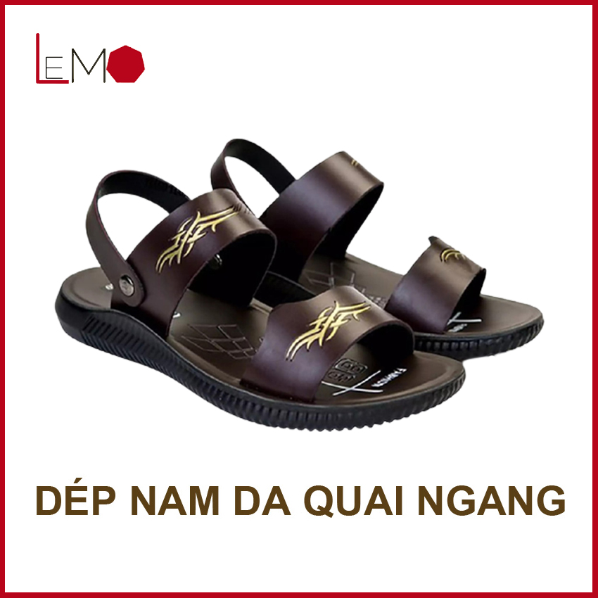 Dép da nam LEMO, dép quai quai ngang, dép da bò mềm, dép nam quai hậu đế cao su non chống trơn trượt - LMD112-01