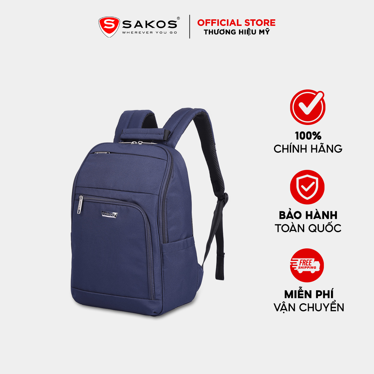  Balo Laptop SAKOS CREATIVE 14 inch - Vải Polyester Cao Cấp Đa Ngăn Tiện Lợi. 