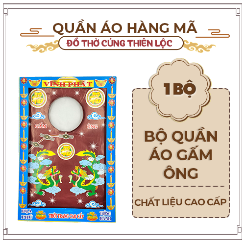 Combo Cúng Áo Gấm Ông/Bà Cao Cấp Hàng Mã Đồ Thờ Cúng Thiên Lộc - Gồm Áo Quần Nón Mắt Kính Dép Điện Thoại