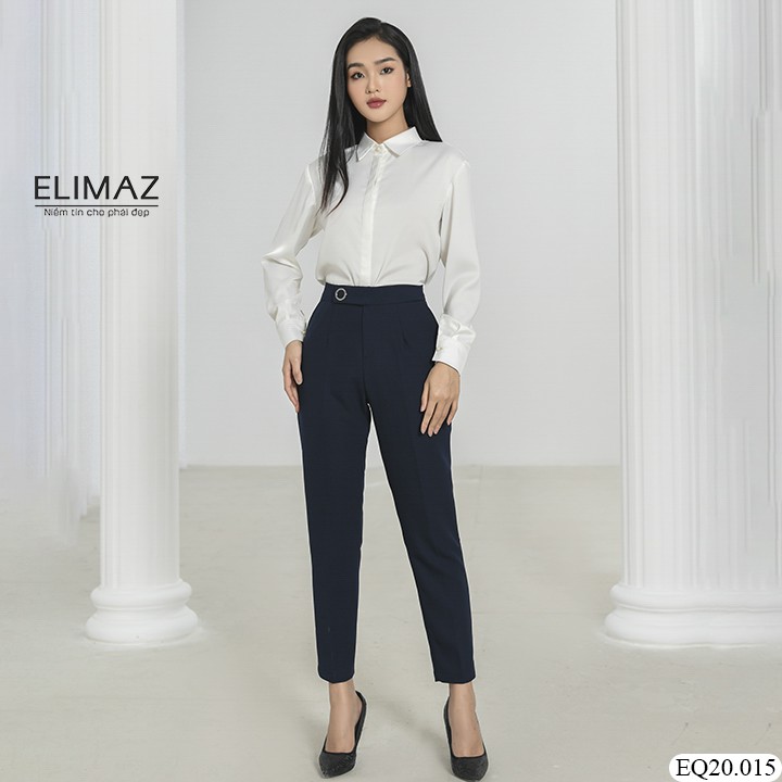 Quần tây âu nữ dáng baggy lưng cao có đai tròn nhỏ trang trí, co dãn nhẹ, chất liệu tuyết mưa cao cấp Elimaz EQ20.015