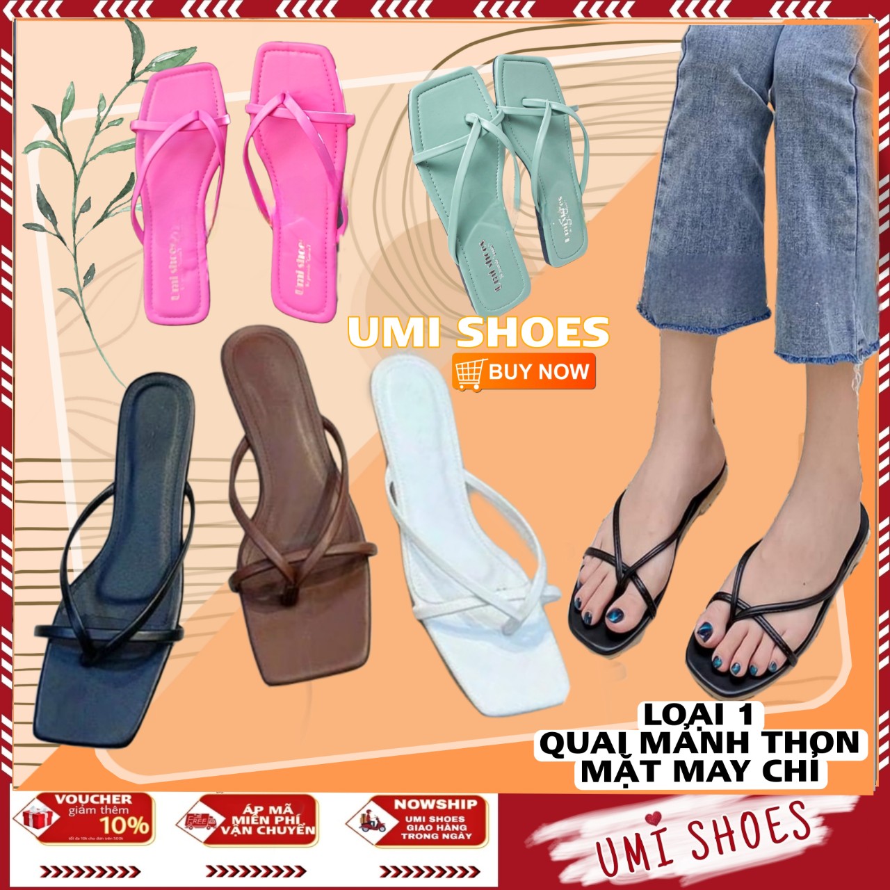 [SẴN - 4 MÀU] Dép lê nữ xỏ ngón kẹp tông đơn giản nhẹ nhàng màu đen/kem/trắng/xanh đế bệt mũi vuông đi mưa đi chơi đẹp