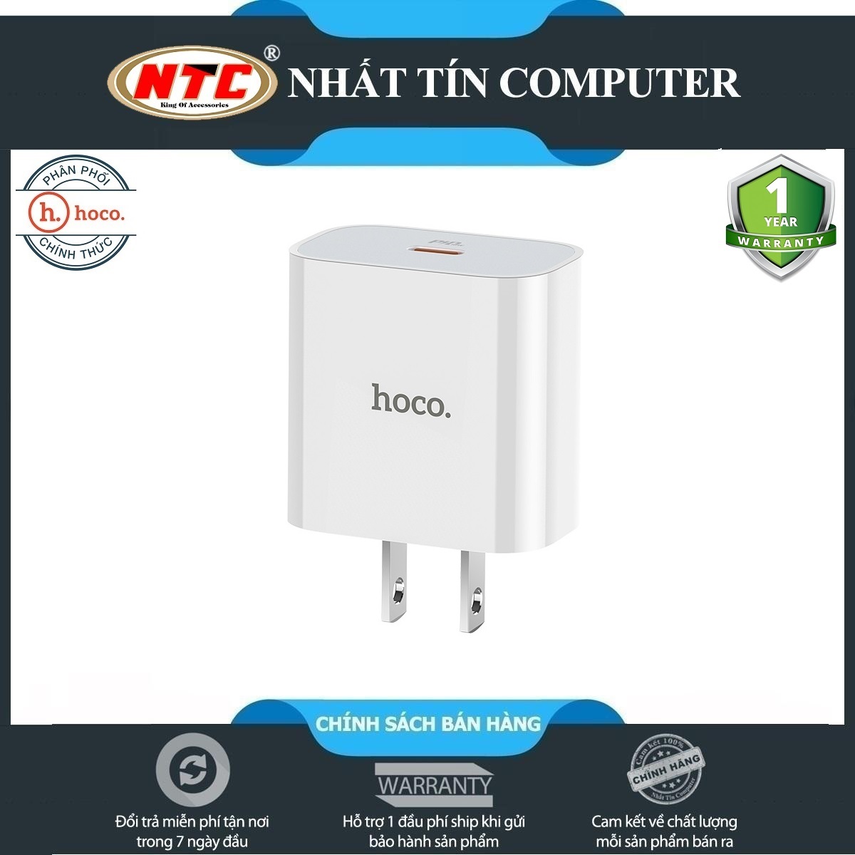 Cốc sạc nhanh hoco c76 chân dẹp hỗ trợ pd3.0 typec pd 20w - hãng phân phối chính thức - nhất tín computer