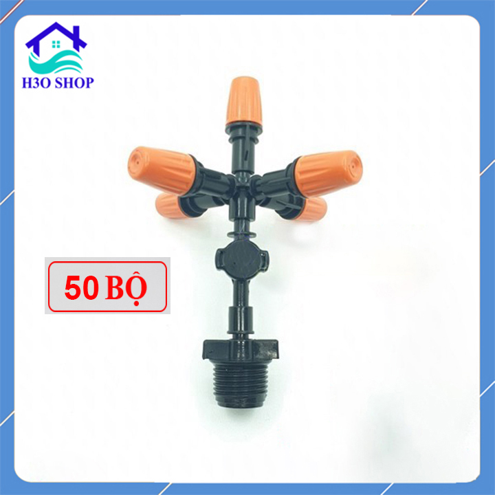 50 bộ Béc phun sương 5 hướng cam kèm chân nối ren ngoài 21mm