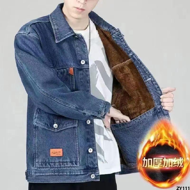 Áo Mùa Đông Cảm Giác Áo Khoác Cao Cấp Áo Chống Gió Denim Rộng Rãi Cỡ Lớn Chịu Mài Mòn Túi Chống Gió Chống Lạnh Dày Dặn Lót Nhung Cho Nam
