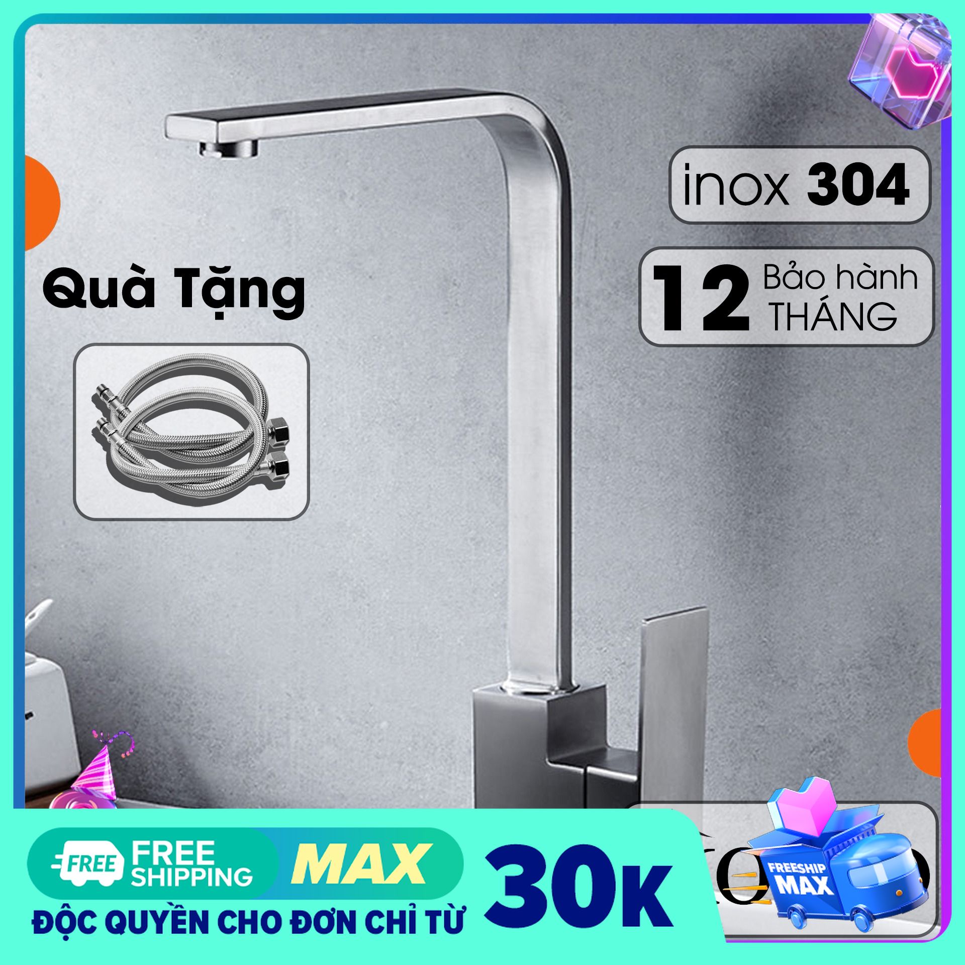 Vòi rửa bát Inox 304, vòi dẹt (Tặng dây cấp) (bảo hành 12 tháng), vòi rửa bát nóng lạnh, vòi rửa chén, vòi rửa chén nóng lạnh, đầu vòi