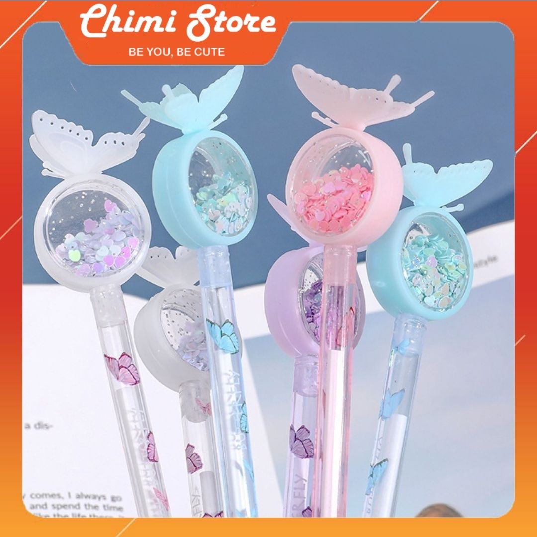 Bút bi nước Chimi HT011 bút bi dễ thương ngòi 0.5mm, mực nước màu đen trơn đều, đầu bút thiết kế mặt trăng lấp lánh có tinh chất đuổi muỗi