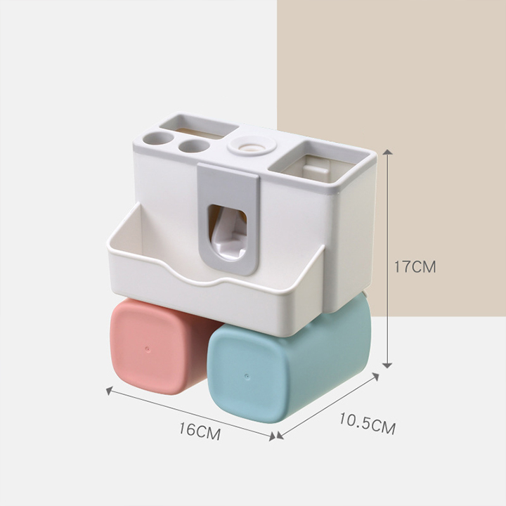 Kệ để bàn chải kem đánh răng tự nhả kem + cốc - Kệ để bàn chải kem đánh răng, treo tường mà không cần khoang, tự động bóp kem đánh răng, tiết kiệm không gian phòng tắm