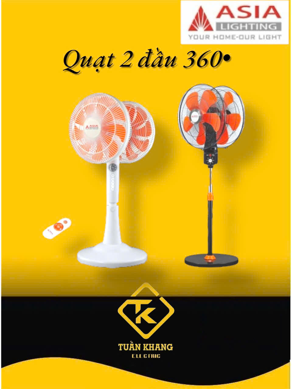 Quạt đứng cao cấp 2 đầu 360 độ ASIA LIGHTING - công suất lớn - HÀNG CHÍNH HÃNG