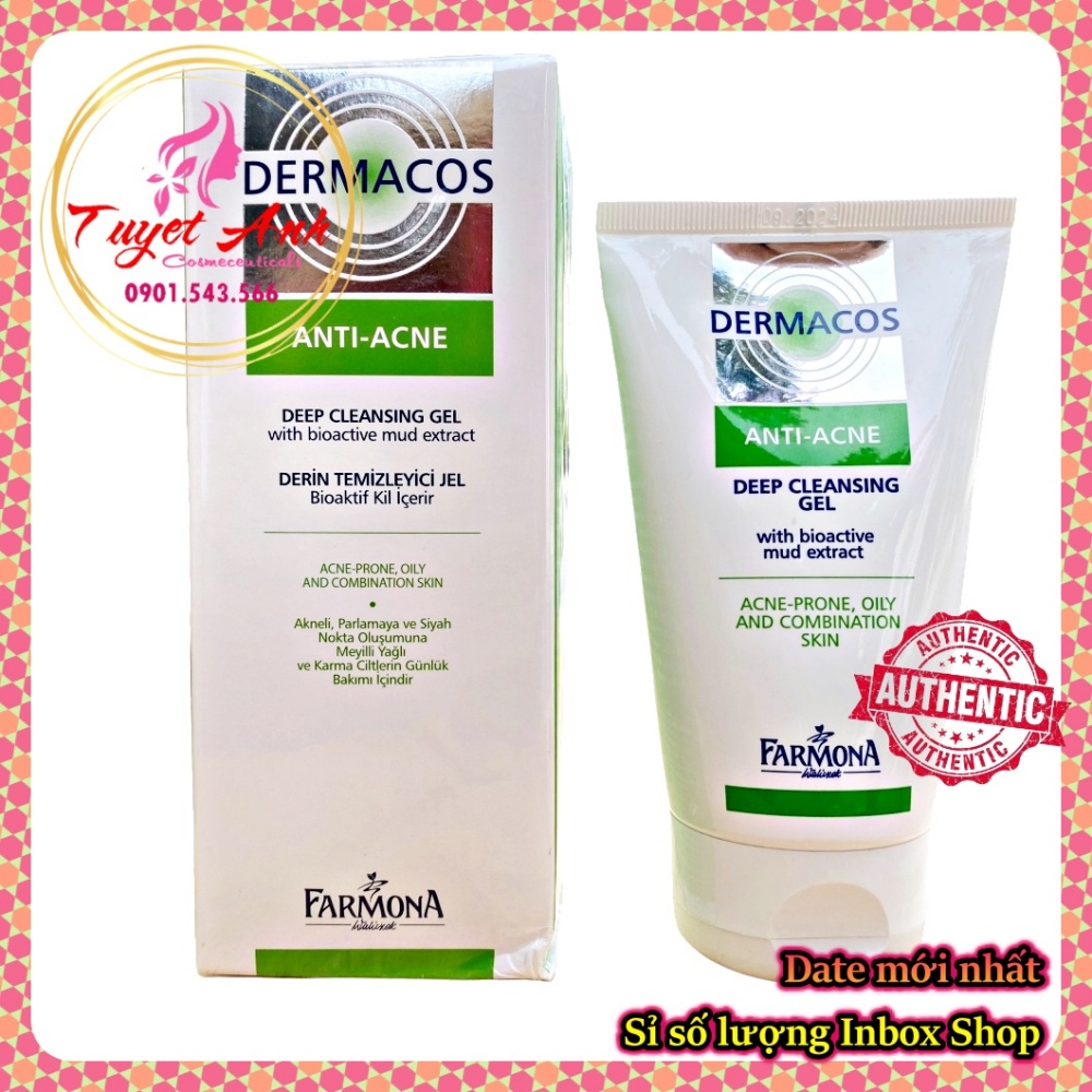 Dermacos sữa rửa mặt farmona dermacos anti acne deep cleansing gel 150ml, sạch sâu ngừa mụn, cho da dầu