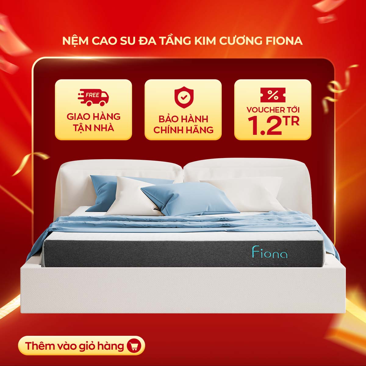 Nệm cao su đa tầng kim cương fiona công nghệ kháng khuẩn chuẩn châu âu, độ đàn hồi tối ưu, nâng đỡ cơ thể tuyệt đối
