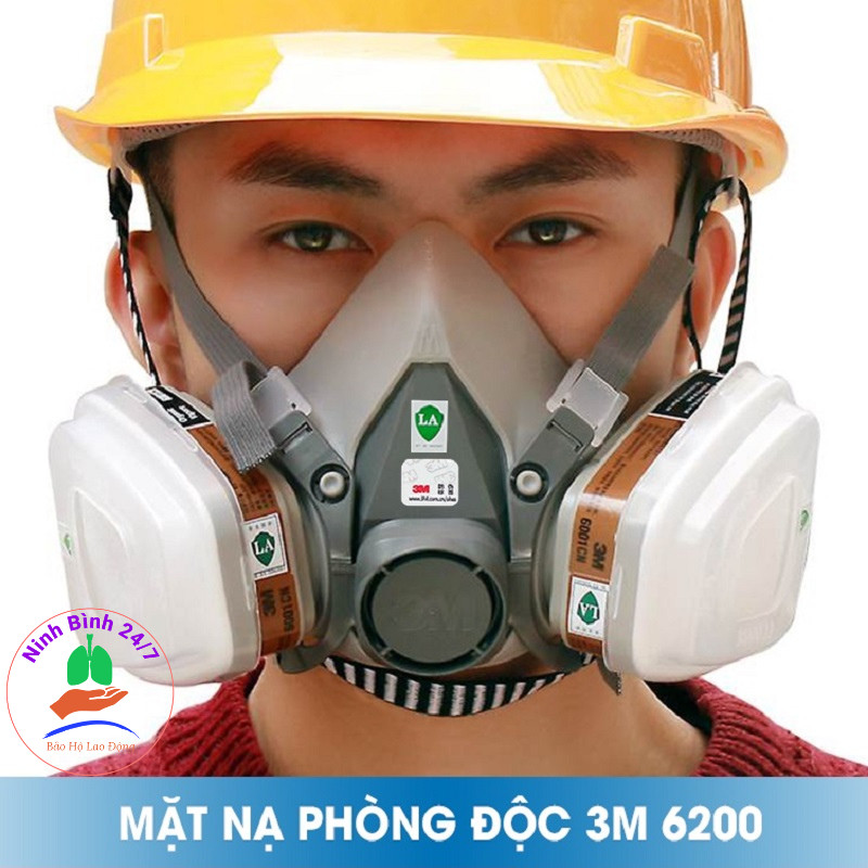 Khẩu trang phòng độc 3M 6200, chống bụi mịn, phòng độc phun sơn, bụi ngành mộc