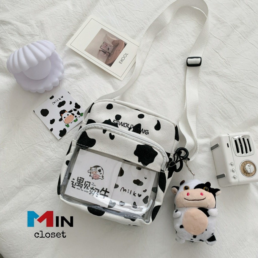 ❆✸  Túi đeo chéo 💖 𝑭𝑹𝑬𝑬𝑺𝑯𝑰𝑷 💖 Túi Vải Canvas Nam Nữ Phong cách Hàn Quốc BÒ SỮA TV11