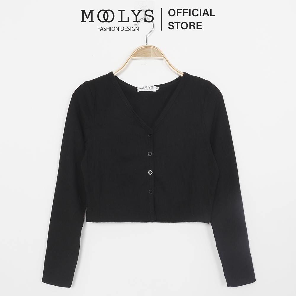 Áo croptop thiết kế dài tay cổ V Moolys MC006