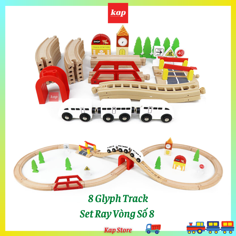 Bộ lắp ráp mô hình đường ray xe lửa, tàu hỏa gỗ - Vòng số 8 đơn giản