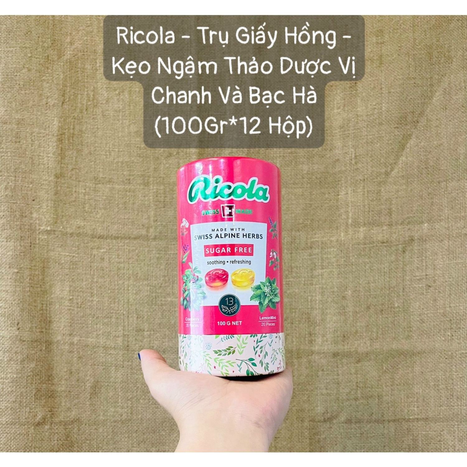 Kẹo ngậm thảo mộc ricola finest selection hộp giấy hồng 100gr - bánh kẹo tết - k11 - beegin food