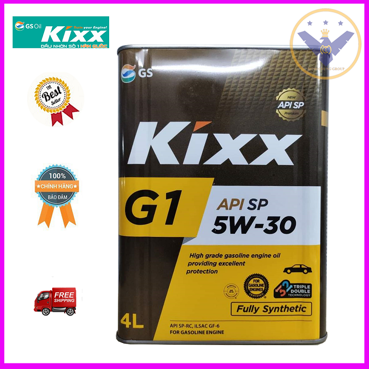 Dầu nhớt ô tô full tổng hợp Kixx G1 API SP 5W30 Hàn Quốc can sắt 4L