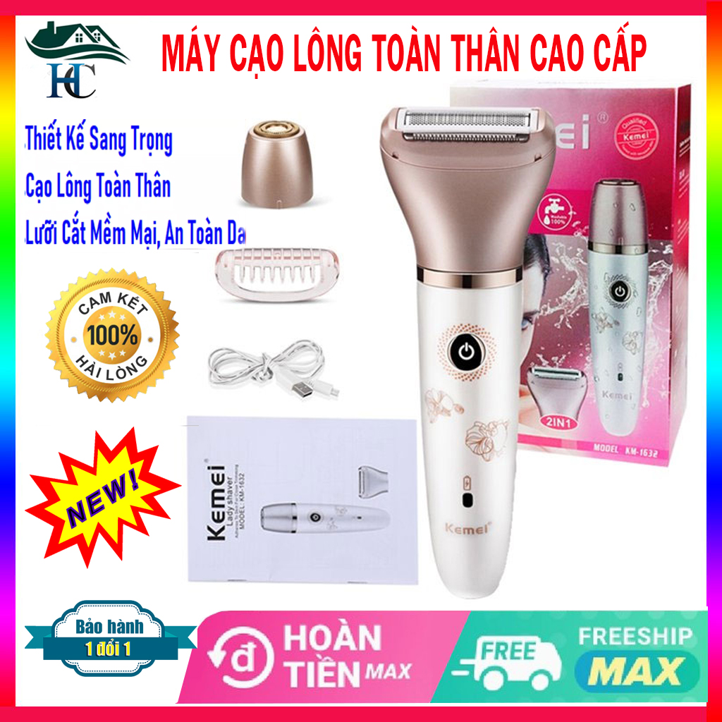 [HÀNG CAO CẤP] Máy cạo lông toàn thân đa năng 5 in 1 KEMEI KM-1632, Máy Cạo Làm Sạch Lông kiêm máy cạo lông vùng kín, nách, mặt, mũi, chân