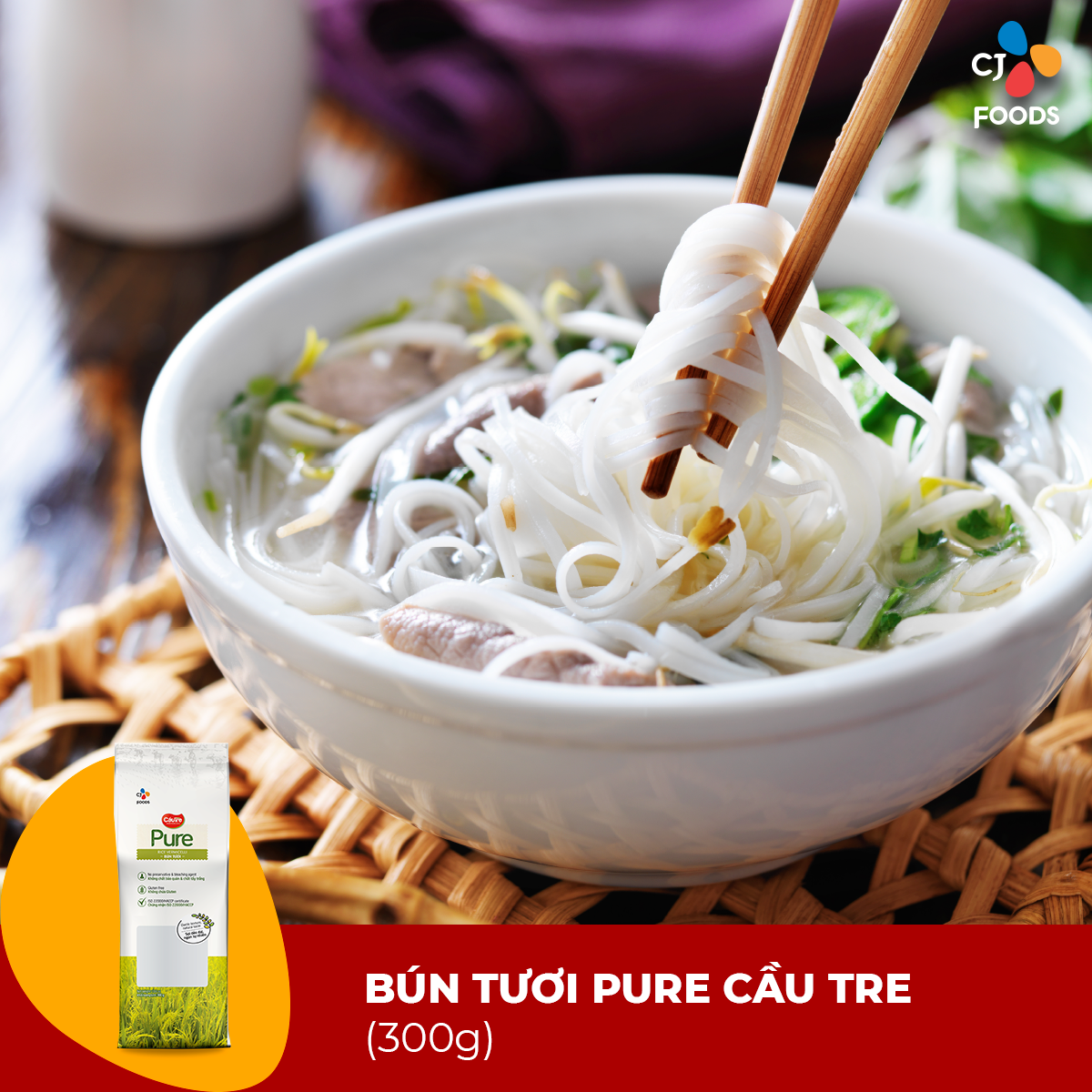 Bún tươi Cầu Tre Pure gói 300g