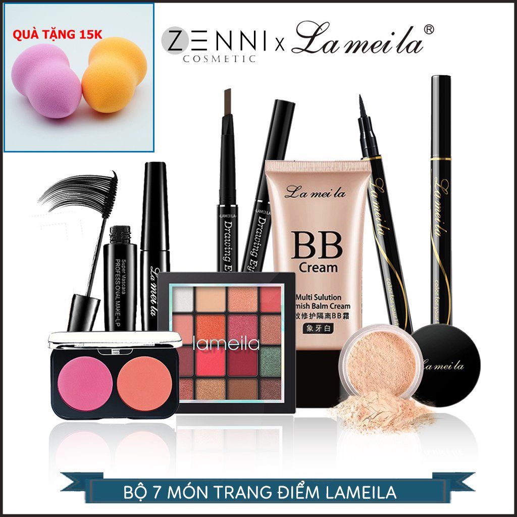 [FREESHIP] Bộ trang điểm Lameila 7 món, sét trang điểm cá nhân chuyên nghiệp - Kem BB Cream, Phấn phủ, phấn mắt, phấn má hồng, mascara, chì kẻ mày, bút kẻ mắt - Zenni