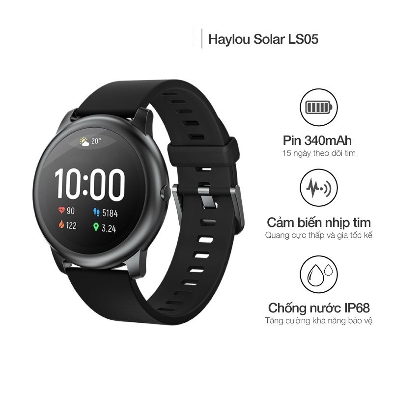 [Bản Quốc Tế] Đồng Hồ Thông Minh Haylou Solar LS05  Chống nước IP68  Pin 30 Ngày  12 Chế độ thể thao  Theo dõi nhịp tim