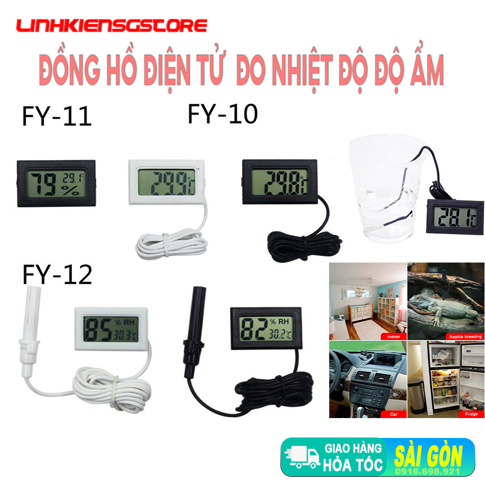 Đồng Hồ Đo Nhiệt Độ Độ Ẩm Điện Tử FY-10/11/12 Đo Không Khí Có Dây Dò mini có màn hình hiển thị LCD đa năng