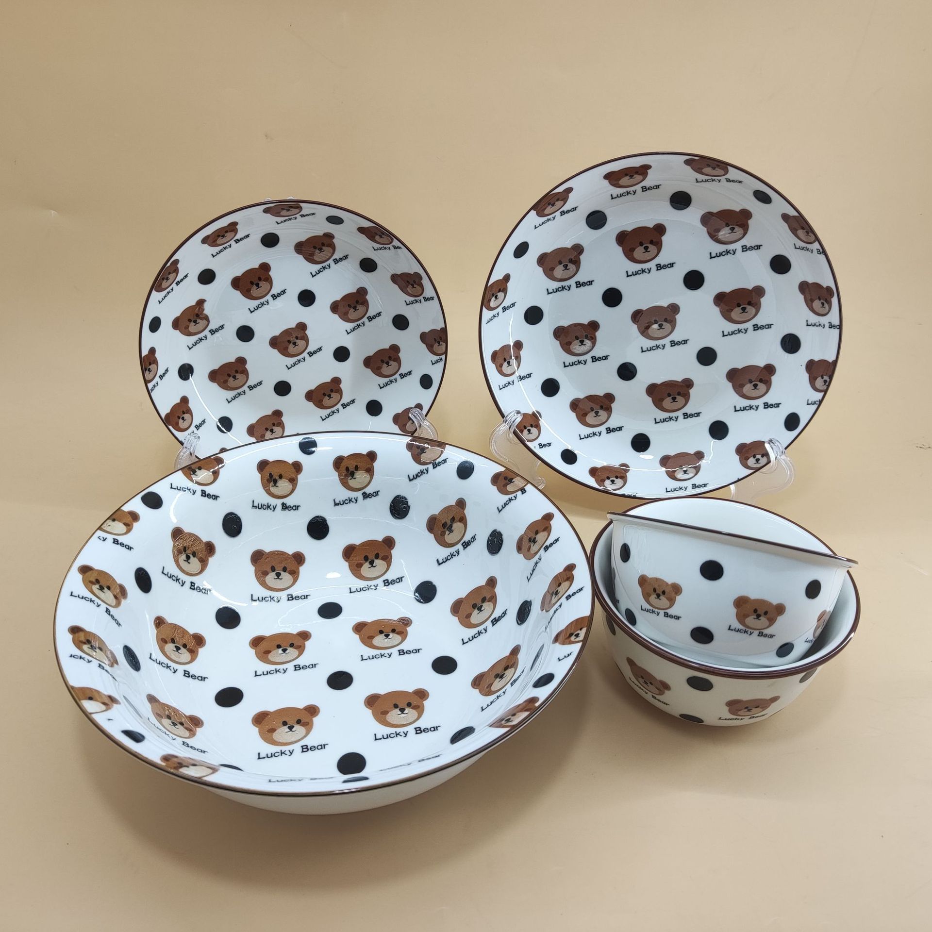 Chén ăn cơm Gấu nâu Happy Bear dễ thương, 1 cái chén bằng gốm sứ, bát đĩa gốm sứ decor
