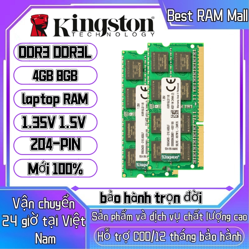 Kingston ddr3 ram cho máy tính xách tay 4gb 8gb ddr3/ddr3l 1333/1600 mhz laptop memory pc3/pc3l-10600/12800 1.5v/1.35v sodimm 204pin notebook