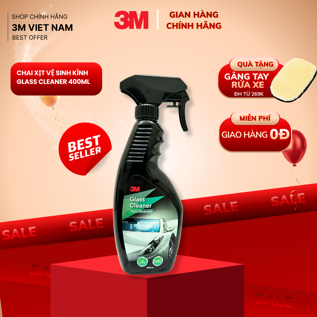  cchai xịt bảo dưỡng và vệ sinh kính xe hơi 3M GLASS CLEANER - 400ml 