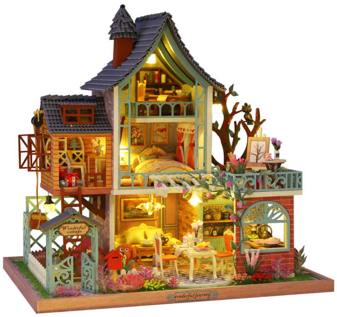 Kèm Mica và keo dán gỗ - Mô hình nhà gỗ búp bê lắp ghép Dollhouse DIY