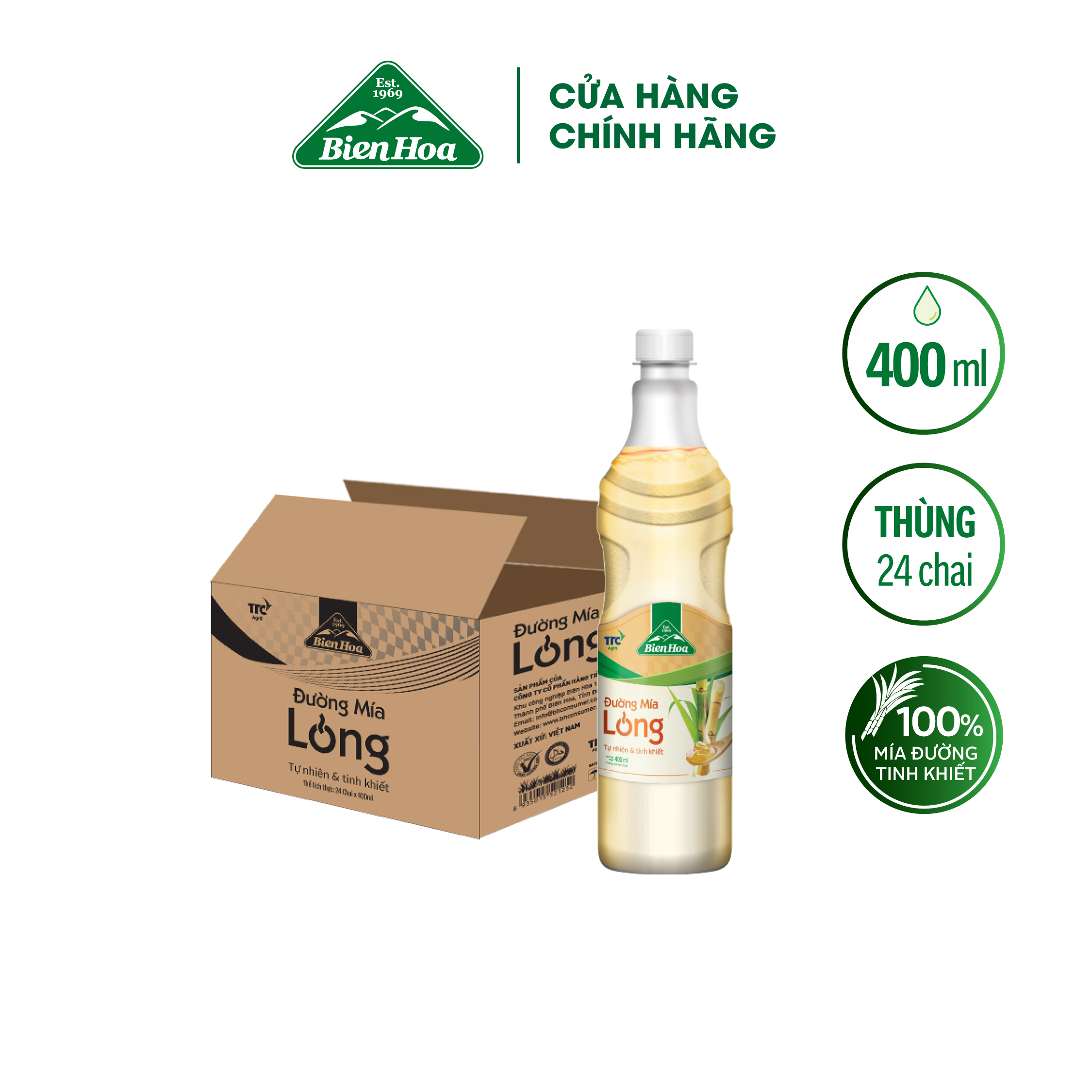 Thùng 24 chai đường lỏng biên hòa 400ml/chai