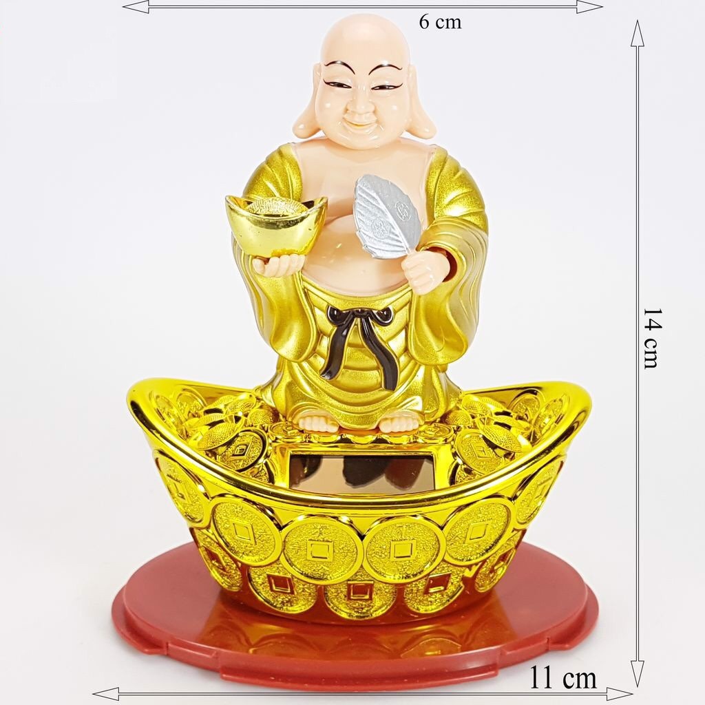 Tượng phật Di Lặc Thỏi vàng vẫy quạt, gật đầu bằng năng lượng mặt trời MLY2302