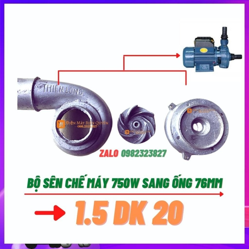 Bộ sên chế máy 750w sang ống 76mm -  Đầu bơm nước 76 - Phù hợp với máy Bảo long, cá sấu DK-20 ( Tặng Kèm Gioăng Phớt Ốc )