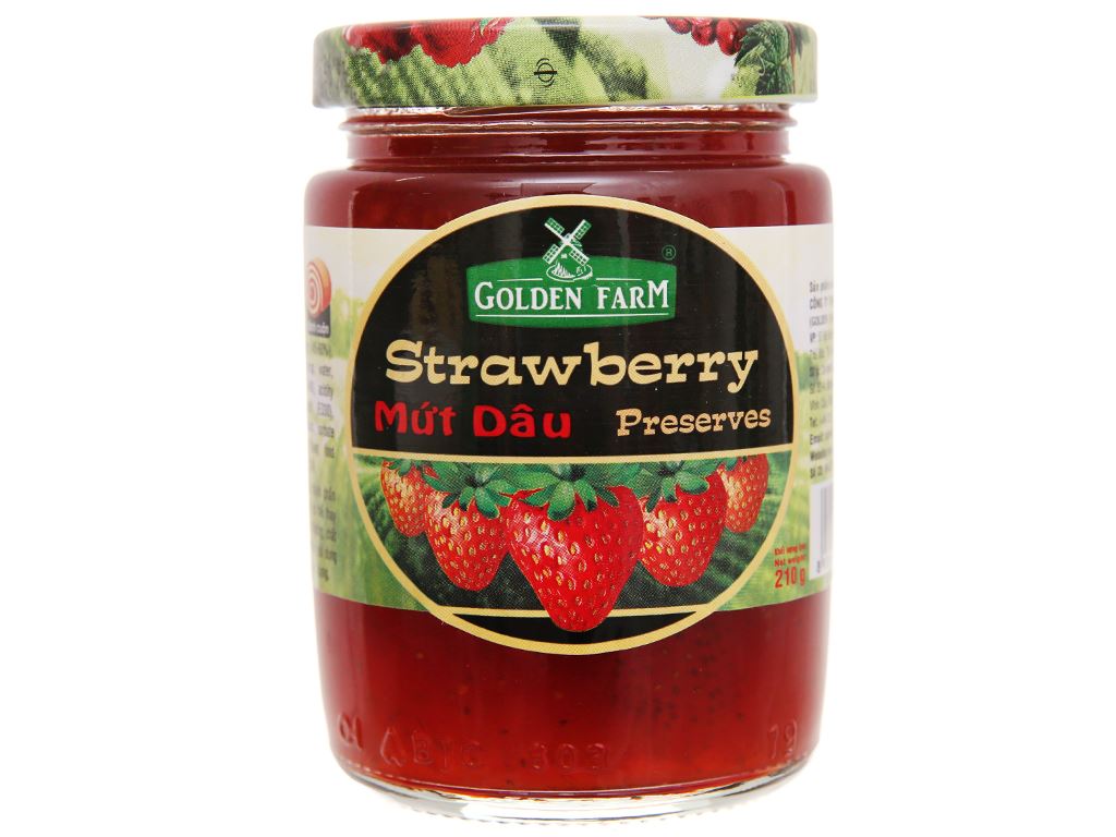 Mứt Dâu Strawberry Preserves GOLDEN FARM 210G - Dùng ăn kèm kem, sinh tố, bánh mì, sandwich, trà nóng