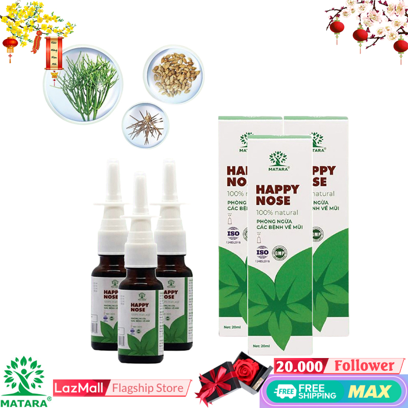 Matara - [COMBO 3] - 3 Lọ Xịt Mũi Happy Nose Dung Tích 20ml, - Hiệu quả trong Phòng Ngừa đối với F1 và hỗ trợ tích cực với F0 , Nguồn Gốc Tự Nhiên, không tác dụng phụ, Được Các Bệnh Viện Lớn Tin Dùng -An Toàn Cho Người Sử Dụng