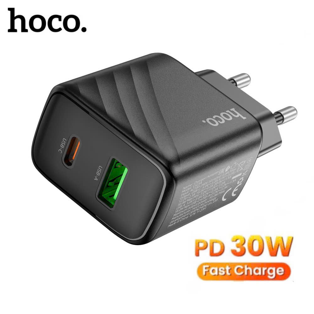 Củ sạc nhanh 2 đầu ra usb và type C pd30w chính hãng hoco củ sạc 2 cổng PD30W + QC3.0 chất liệu PC + ABS chống cháy siêu bền dùng cho phone samsung xiaomi ...