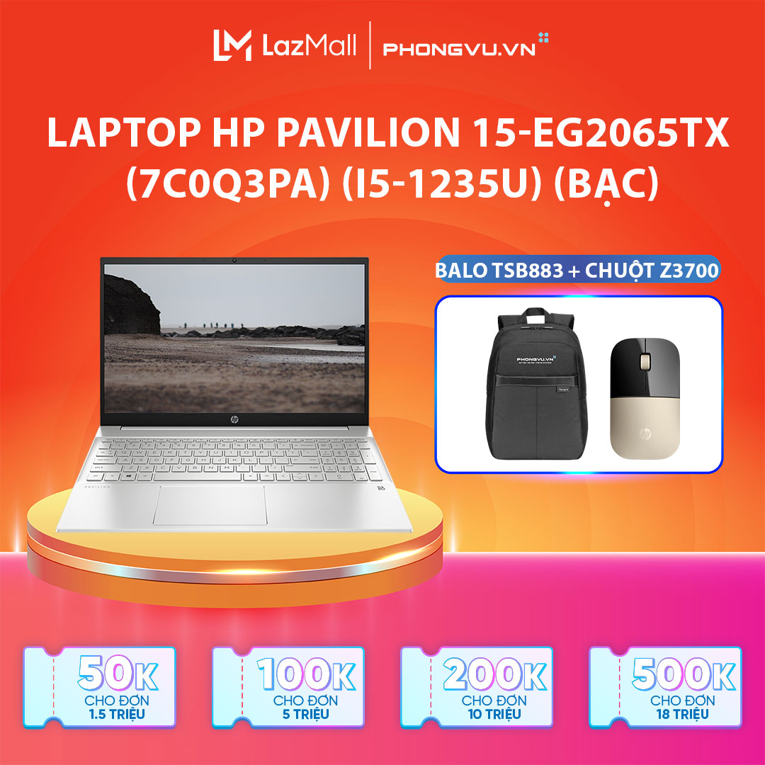 Máy tính xách tay/ Laptop HP Pavilion 15-eg2065TX (7C0Q3PA) (i5-1235U) (Bạc) - Bảo hành 12 tháng