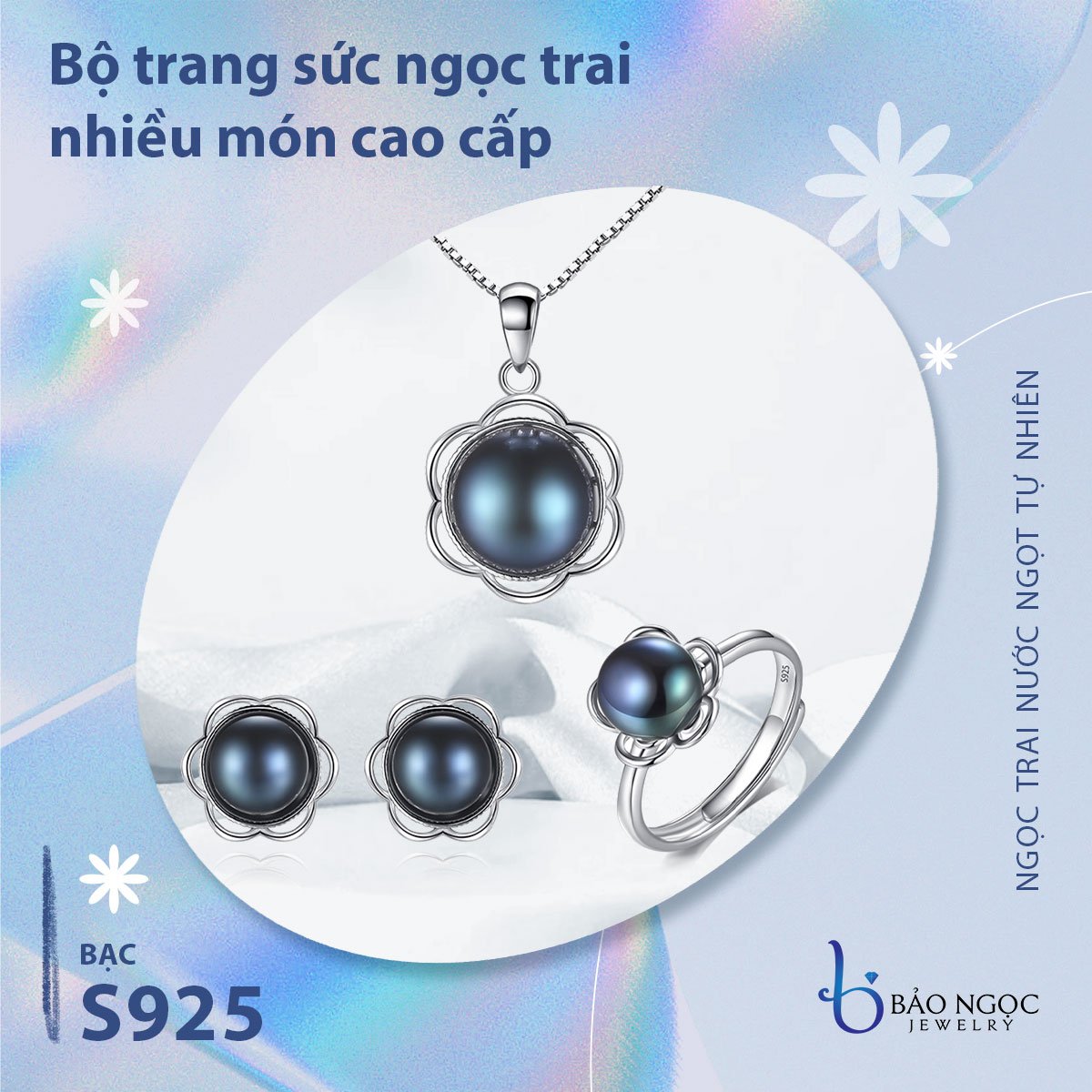 Bộ Trang Sức Ngọc Trai Đen, Set Bộ Trang Sức Ngọc Trai 3 Món - Bảo Ngọc Jewelry