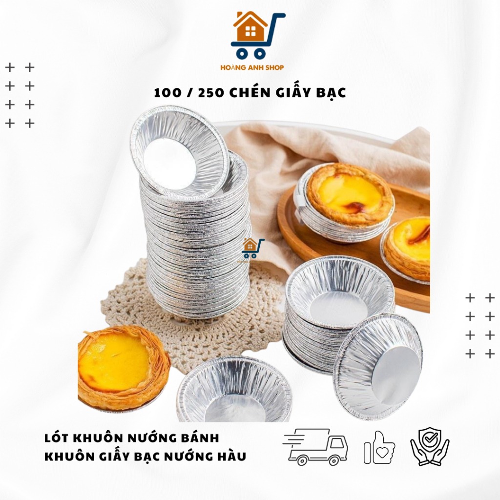 Set 100 – 250 Đế Cốc Giấy Bạc Nướng Bánh Tart Trứng & Hàu – An Toàn, Tái Sử Dụng, Dùng Cho NCKD