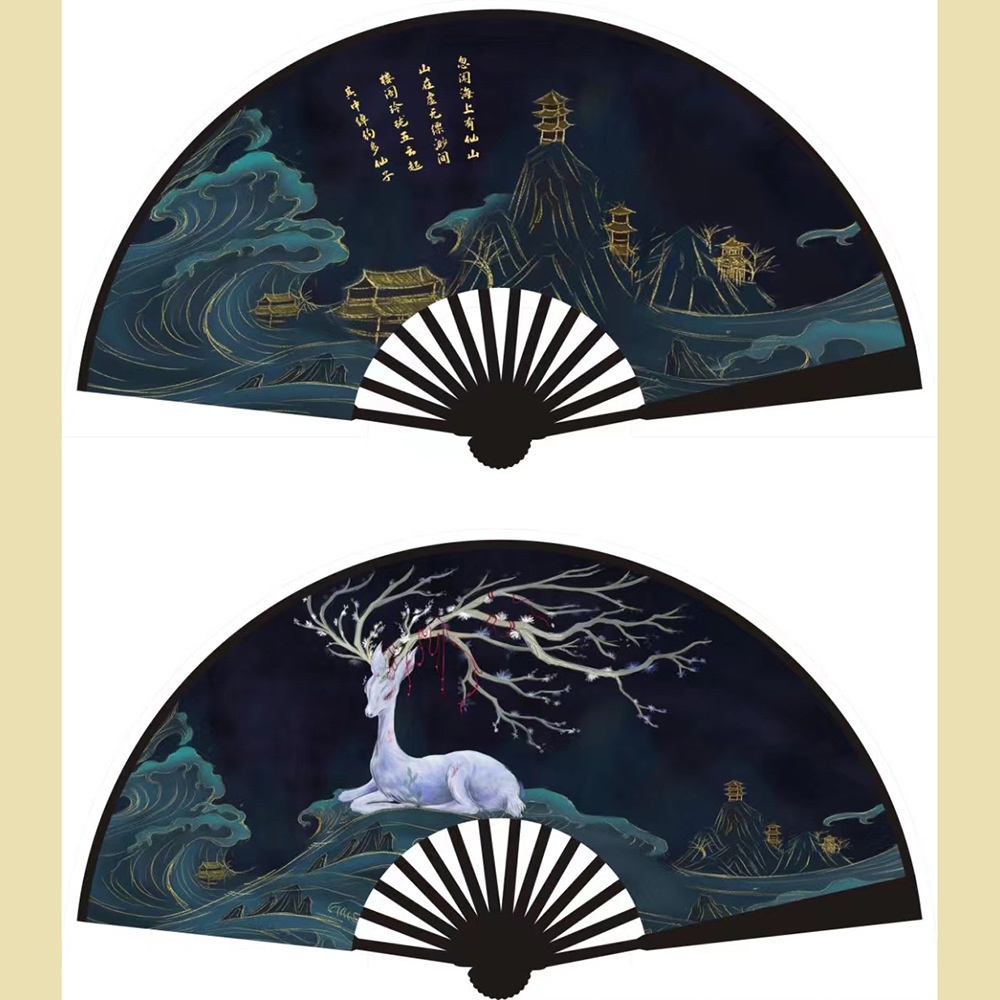 (Lẻ Gía Sỉ) Quạt Cầm Tay Cổ Trang Hai Mặt Họa Tiết Bằng Vải Lụa Gỗ Xếp, Quạt Trang Trí Múa Văn Nghệ Chụp Hình Cosplay Xòe 48Cm