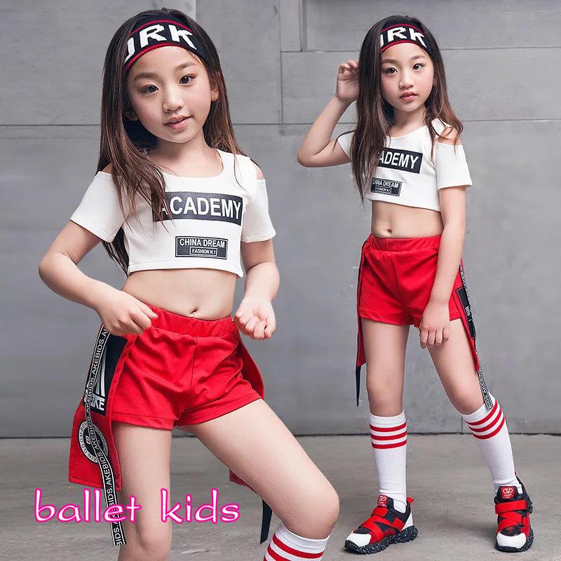 Trang phục nhảy Zumba trẻ em-Set quần cộc Zumba phối áo crop vai sương Academy ZB072