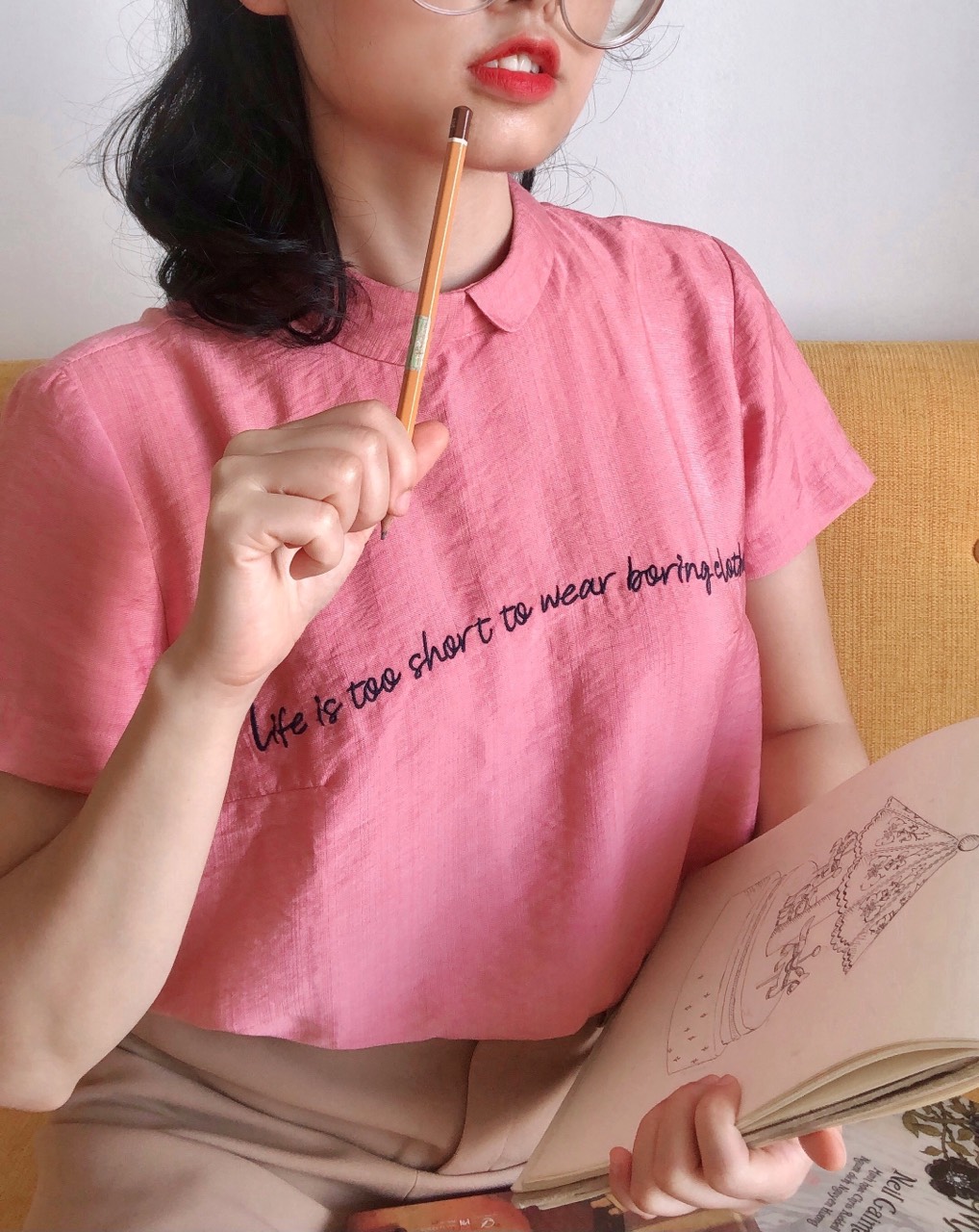 Áo sơ mi có màu hồng cổ peter pan blouse burny a3004312