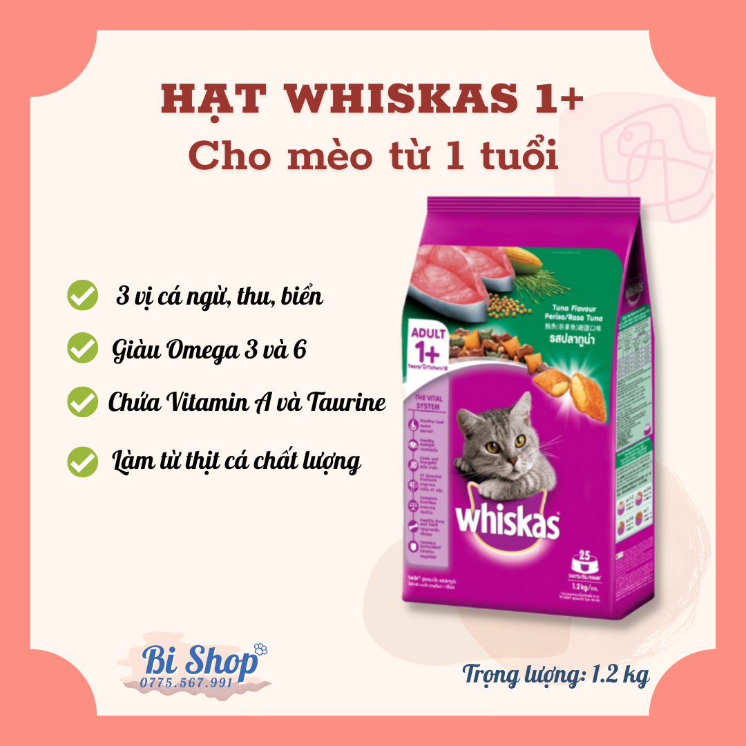 Thức ăn cho mèo Whiskas vị cá biển túi 1.2kg