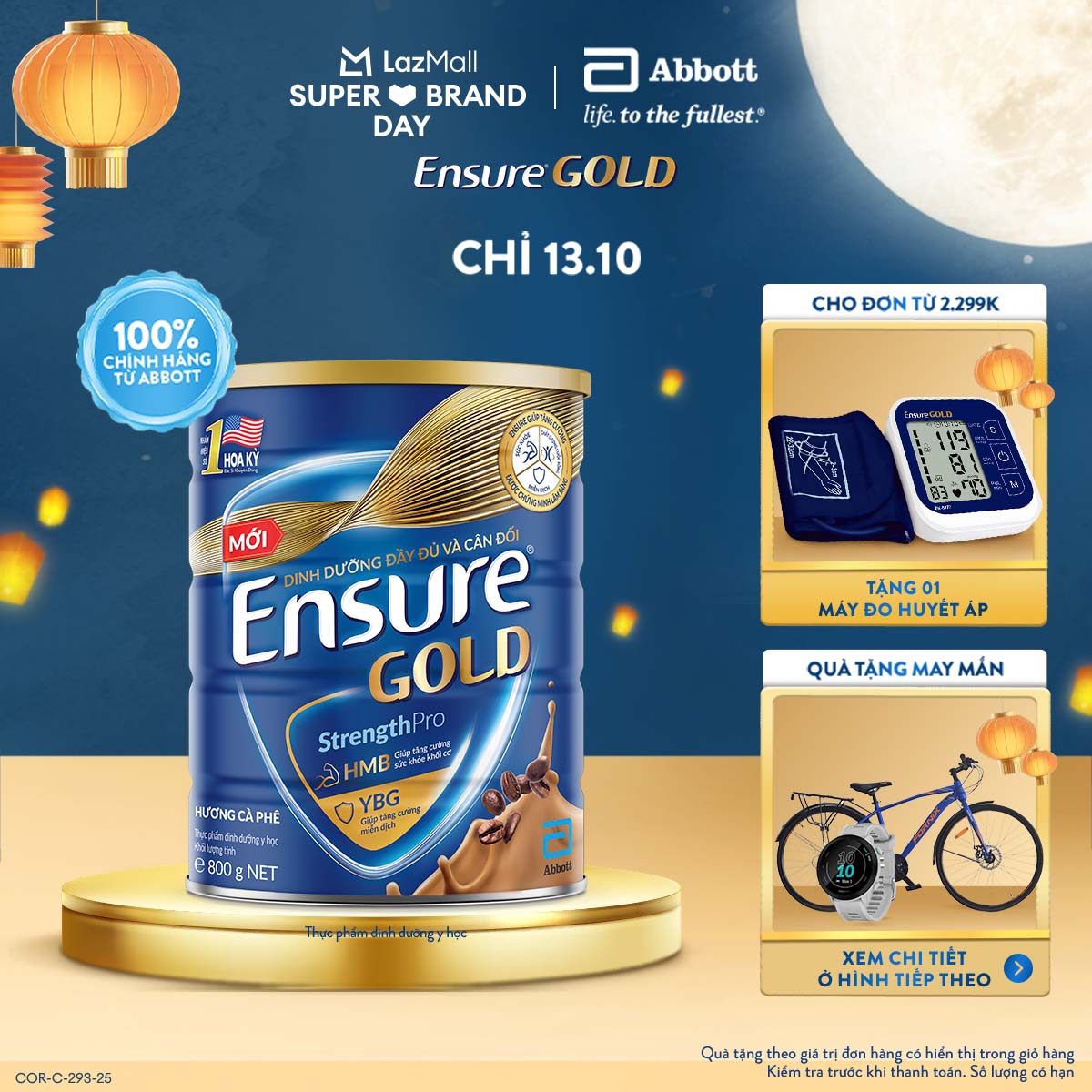 (CHỈ 13-15.10 QUÀ TẶNG CHO ĐH 2299K-SLCH)  Lon sữa bột Ensure Gold hương cà phê 800g