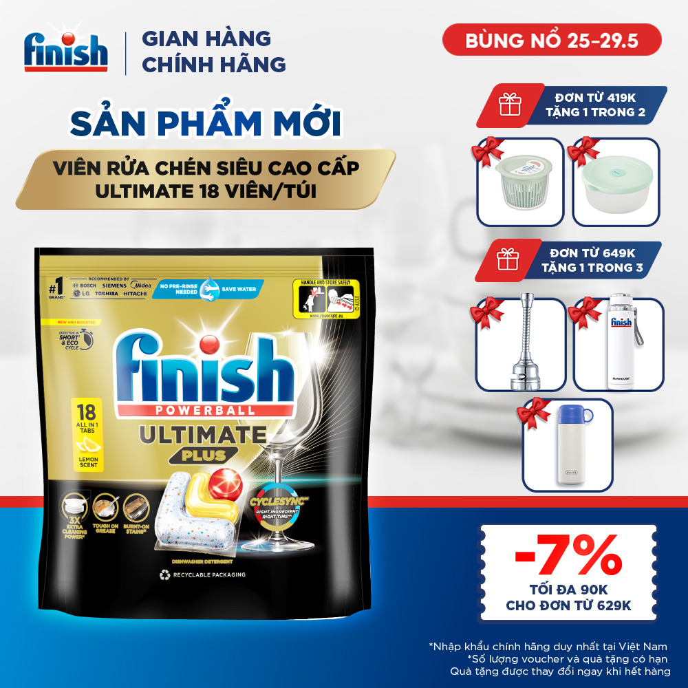 [Mới] Viên Rửa Chén Bát Finish Ultimate Plus 18 Viên