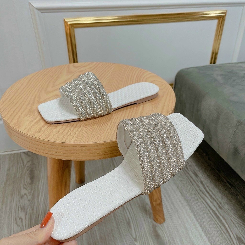Dép nữ thời trang MunMun - Dép nữ quai ngang đính đá bệt sang chảnh