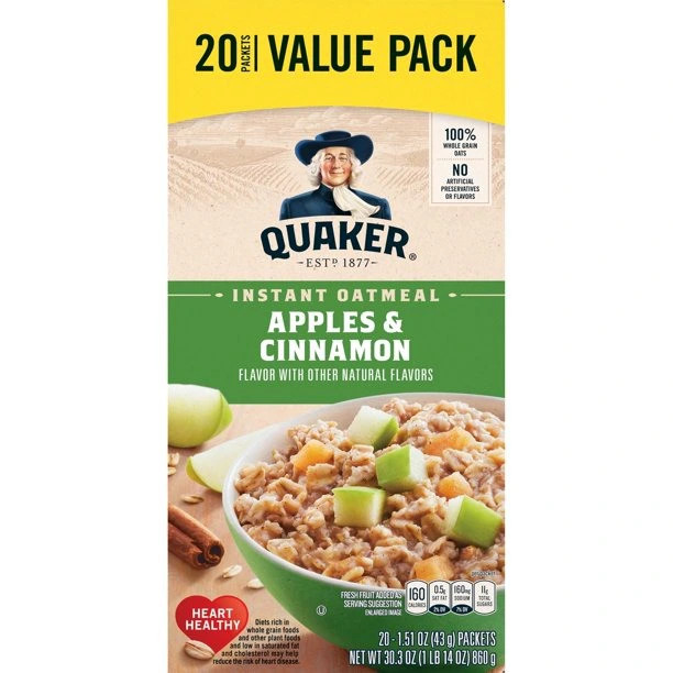 Yến Mạch Quaker Oats Apple & Cinnamon 20 Packets BỘT YẾN MẠCH ĂN LIỀN TÁO