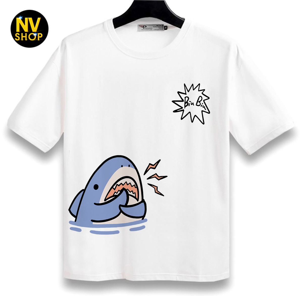 Áo thun unisex freesize tay lỡ "in hình shark"
