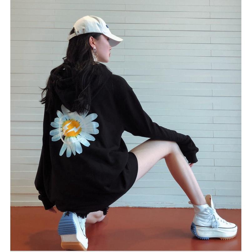 [HCM]Áo hoodies nam nữ mẫu hot màu đen phối hoa cúc trắng cá tính MKC009