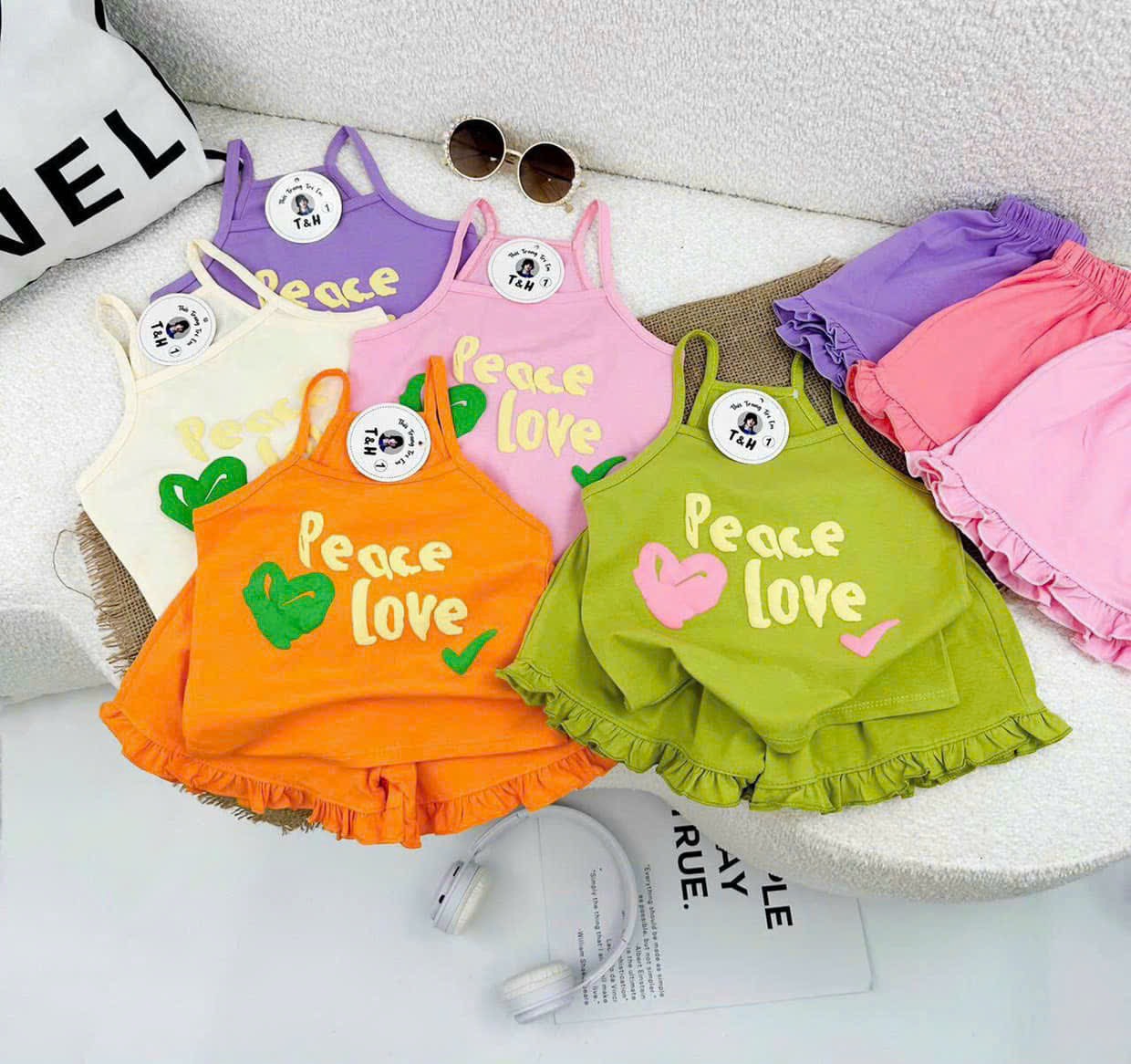 COMBO 4 Bộ Hè Hai Dây Vải COTTON Cho Bé Gái , Đồ Bộ hè cotton cho bé từ 6-18kg